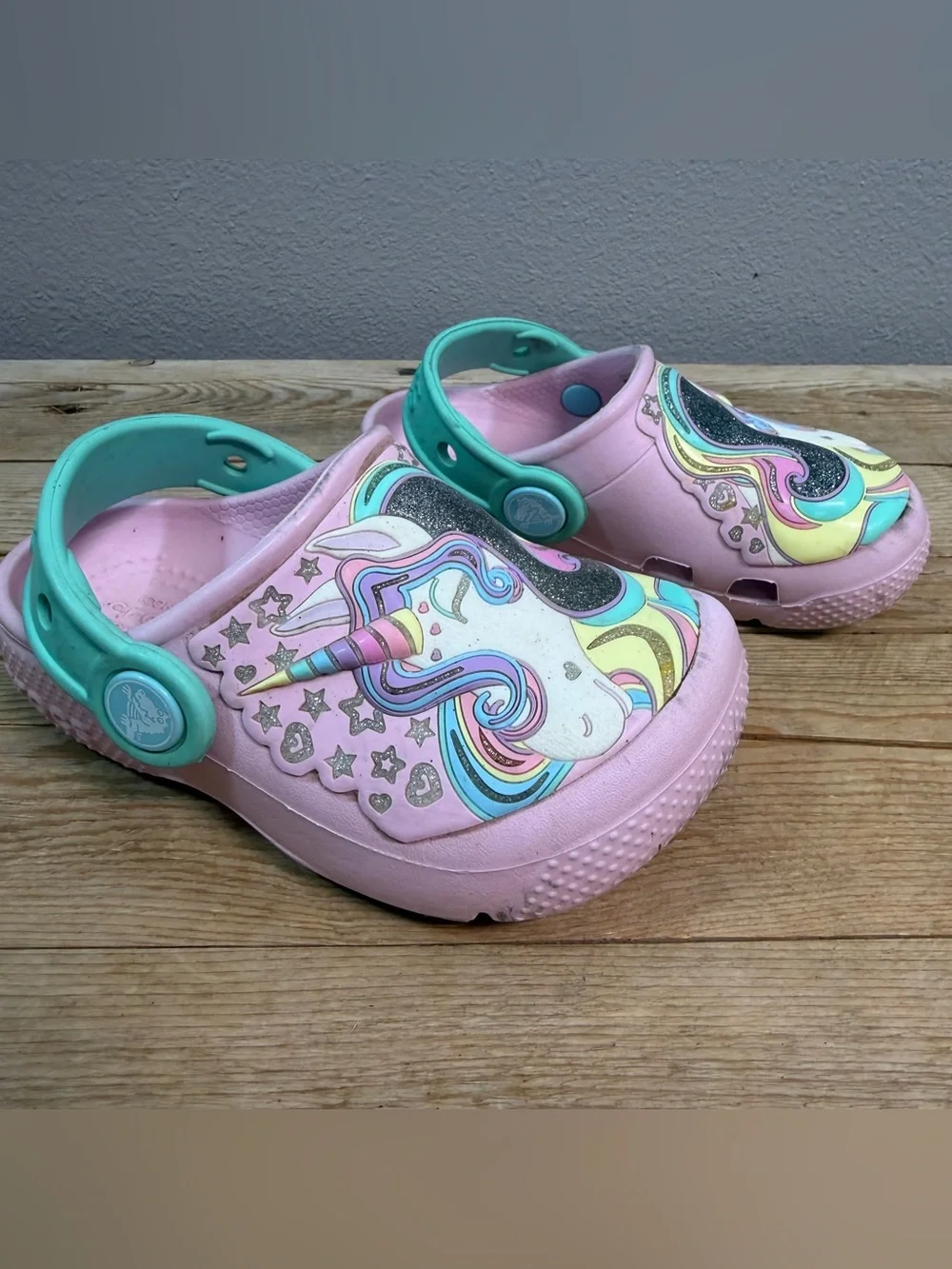CROCS Kids Unicorn Clogs - Pink with Mint Strap
